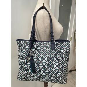 Brighton Araceli Carryall Tote Blue & White Geometric Carryall Tote
